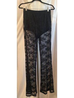 Wild Fable Black Floral Lace Flare Pants Sheer Mid Rise Y2K Goth Size Small